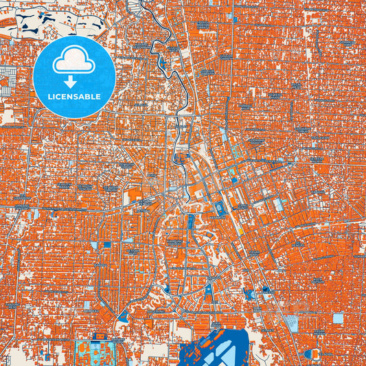 Colorful Medan Street Map with Labels and Buildings