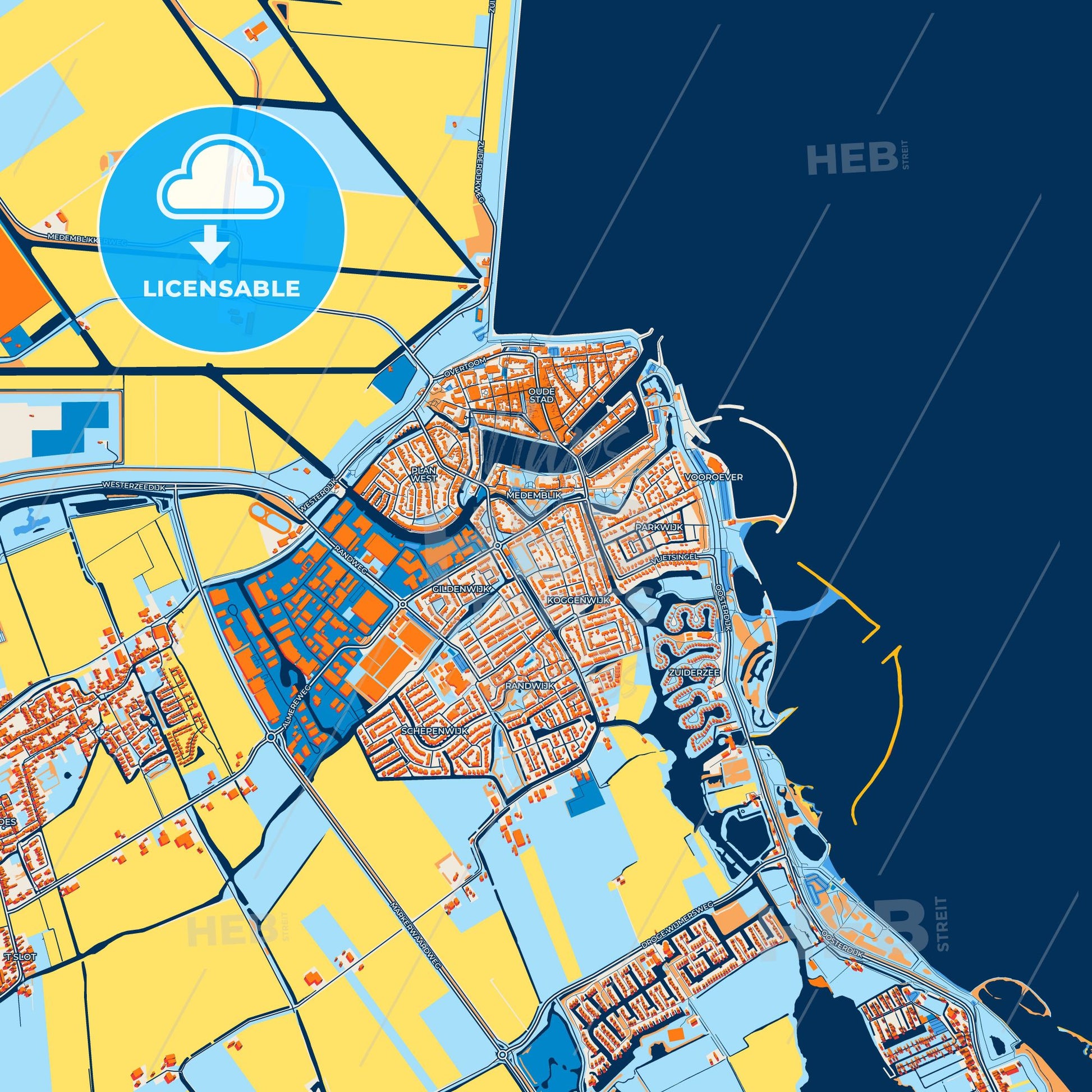 Colorful Medemblik Street Map with Labels and Buildings
