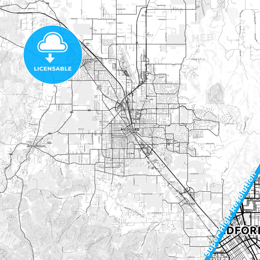 Medford, Oregon light map with streetnames, citynames and districts