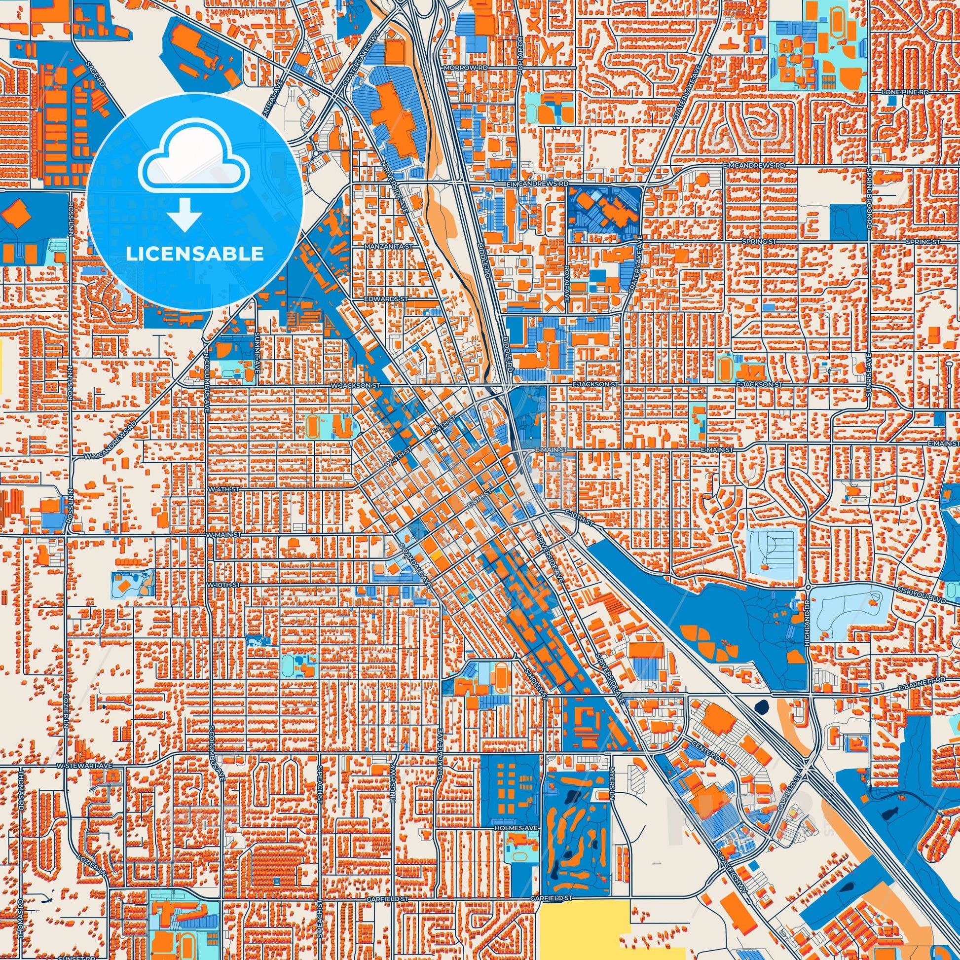 Colorful Medford Street Map with Labels and Buildings