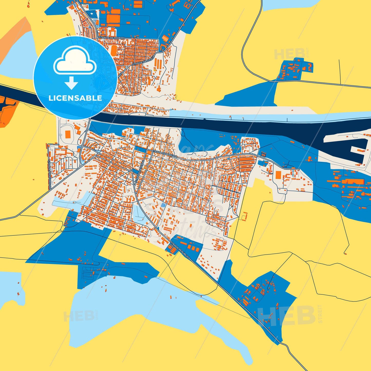 Colorful Medgidia Street Map with Labels and Buildings
