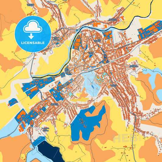 Colorful Mediaș Street Map with Labels and Buildings