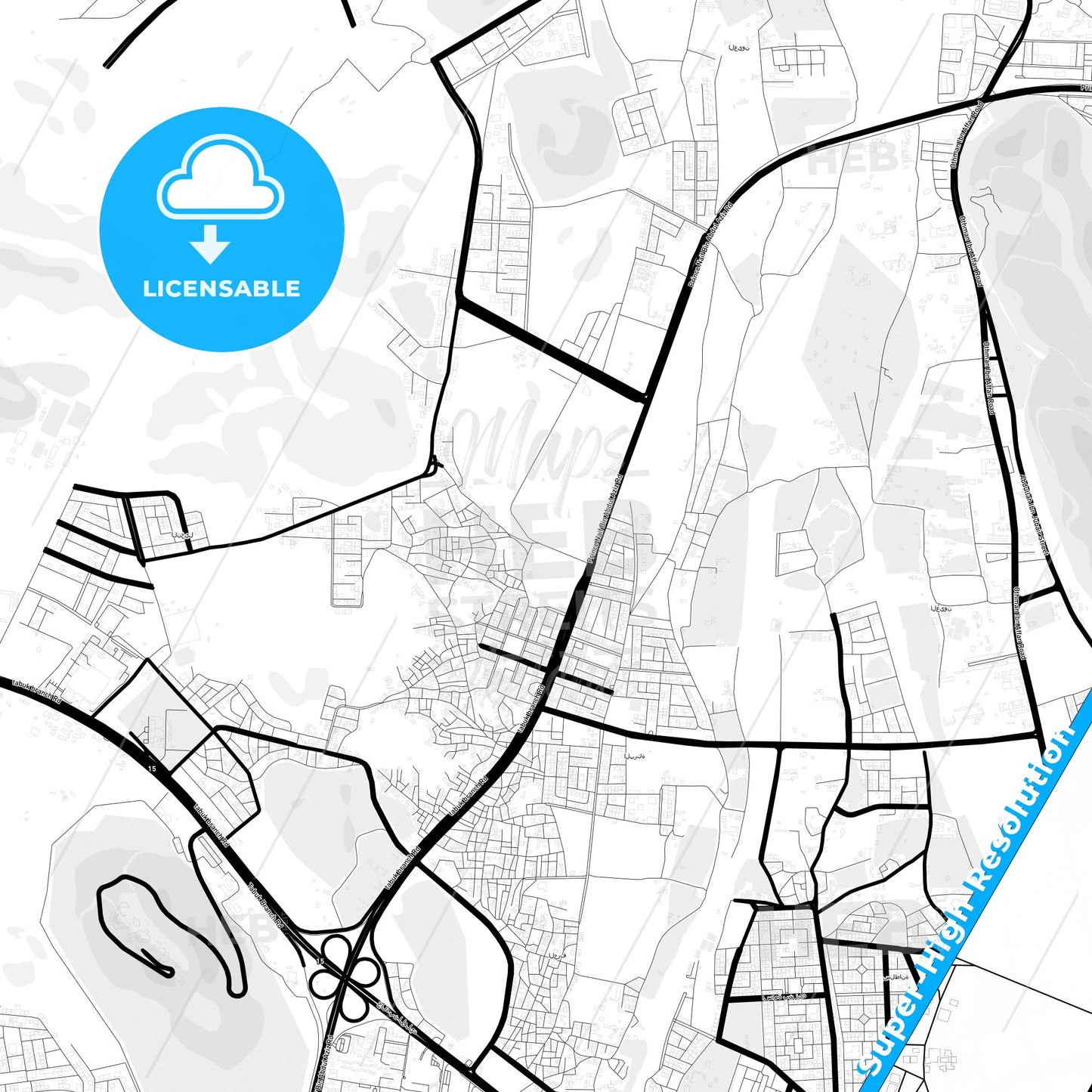 Medina, Saudi Arabia Light Map with Street Names, City Names, and Districts