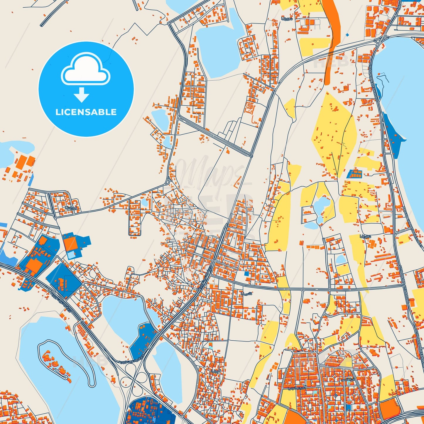 Colorful Medina Street Map with Labels and Buildings