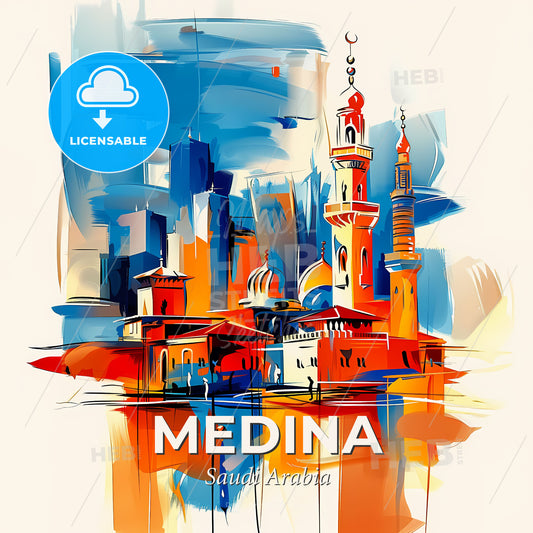 Vibrant Medina, Saudi Arabia - A Painting Of A City - Square format print template
