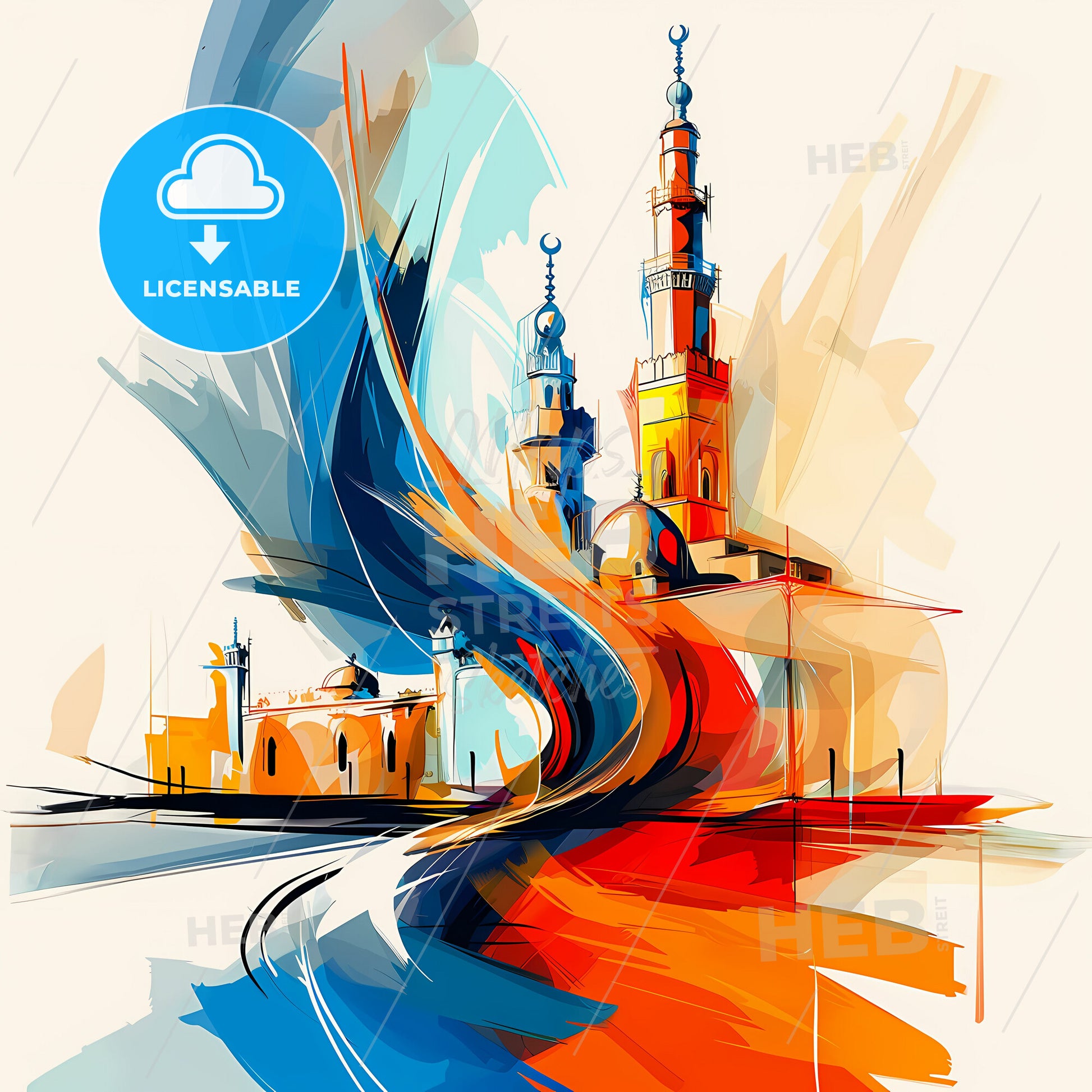 Vibrant Medina, Saudi Arabia - A Painting Of A Building