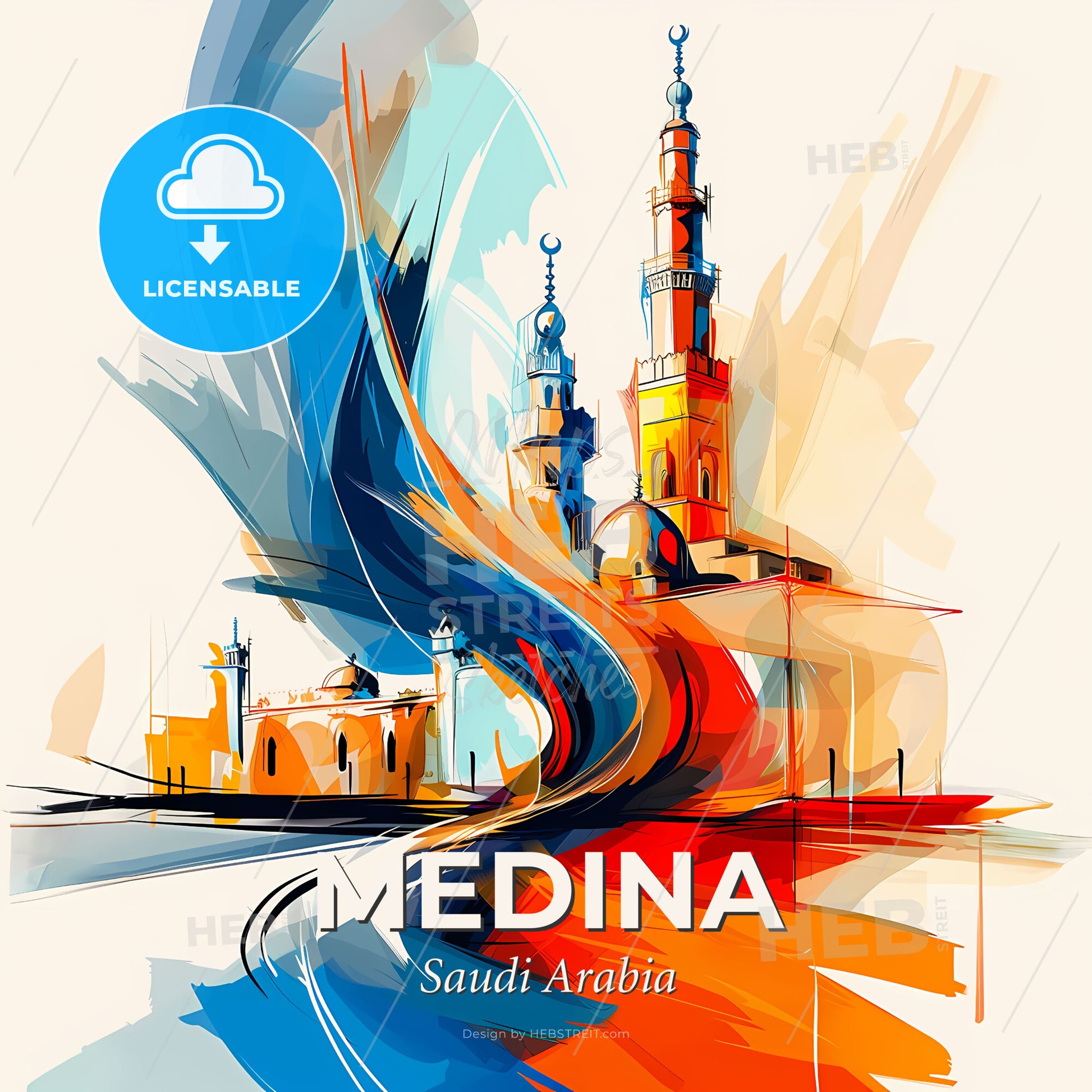 Vibrant Medina, Saudi Arabia - A Painting Of A Building - Square format print template