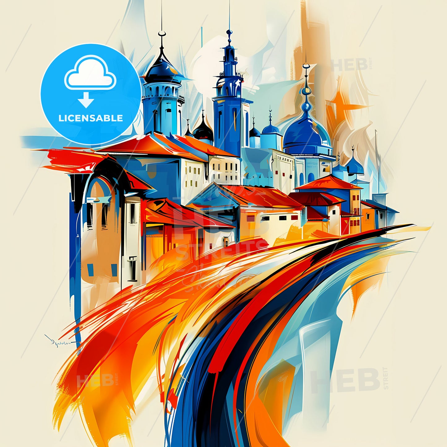 Vibrant Medina, Saudi Arabia - A Painting Of A City