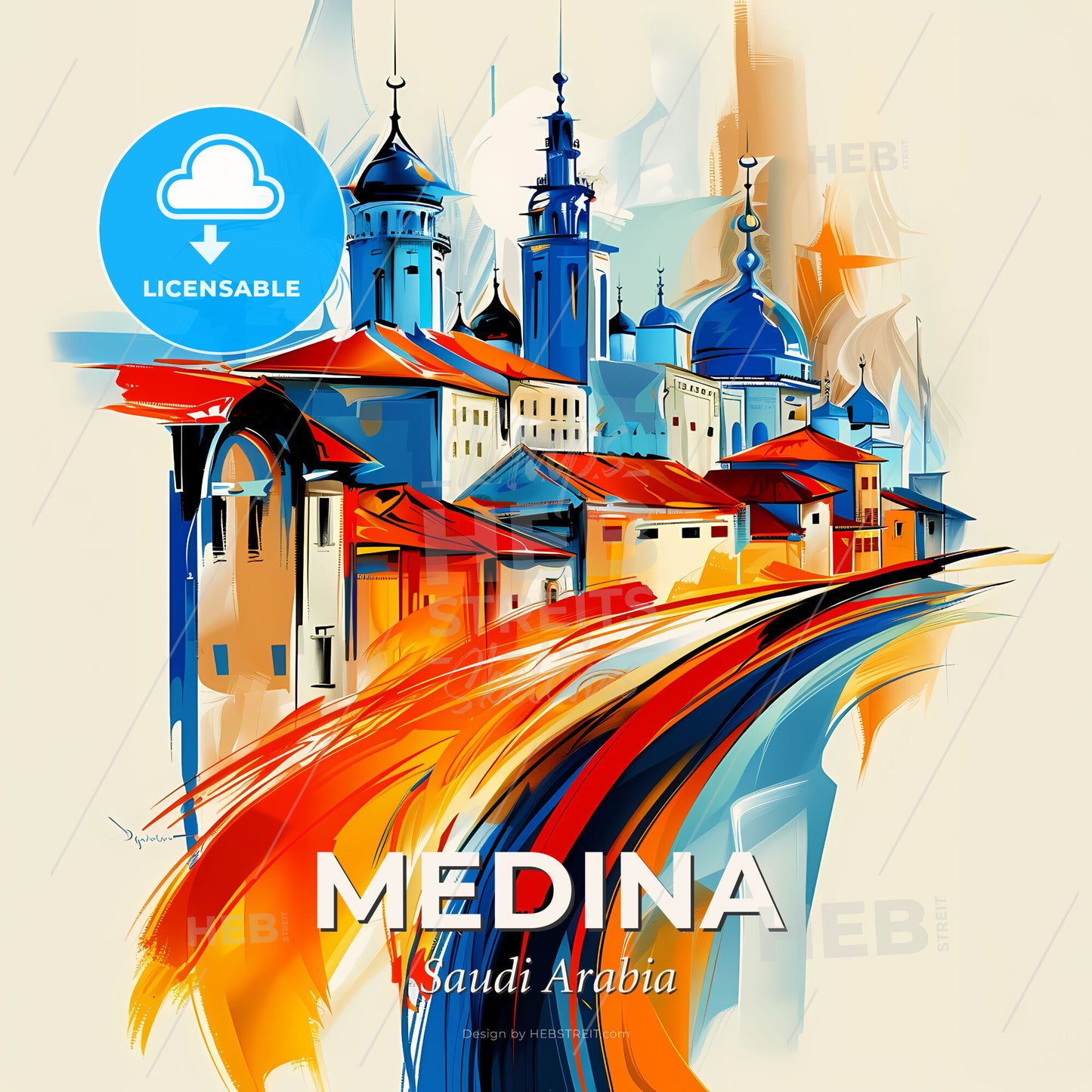 Vibrant Medina, Saudi Arabia - A Painting Of A City - Square format print template
