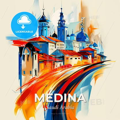 Vibrant Medina, Saudi Arabia - A Painting Of A City - Square format print template