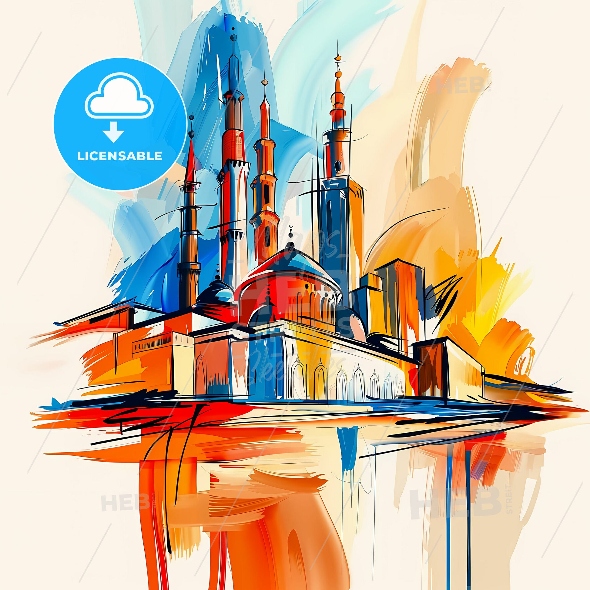 Vibrant Medina, Saudi Arabia - A Colorful Drawing Of A Building