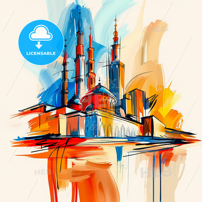 Vibrant Medina, Saudi Arabia - A Colorful Drawing Of A Building