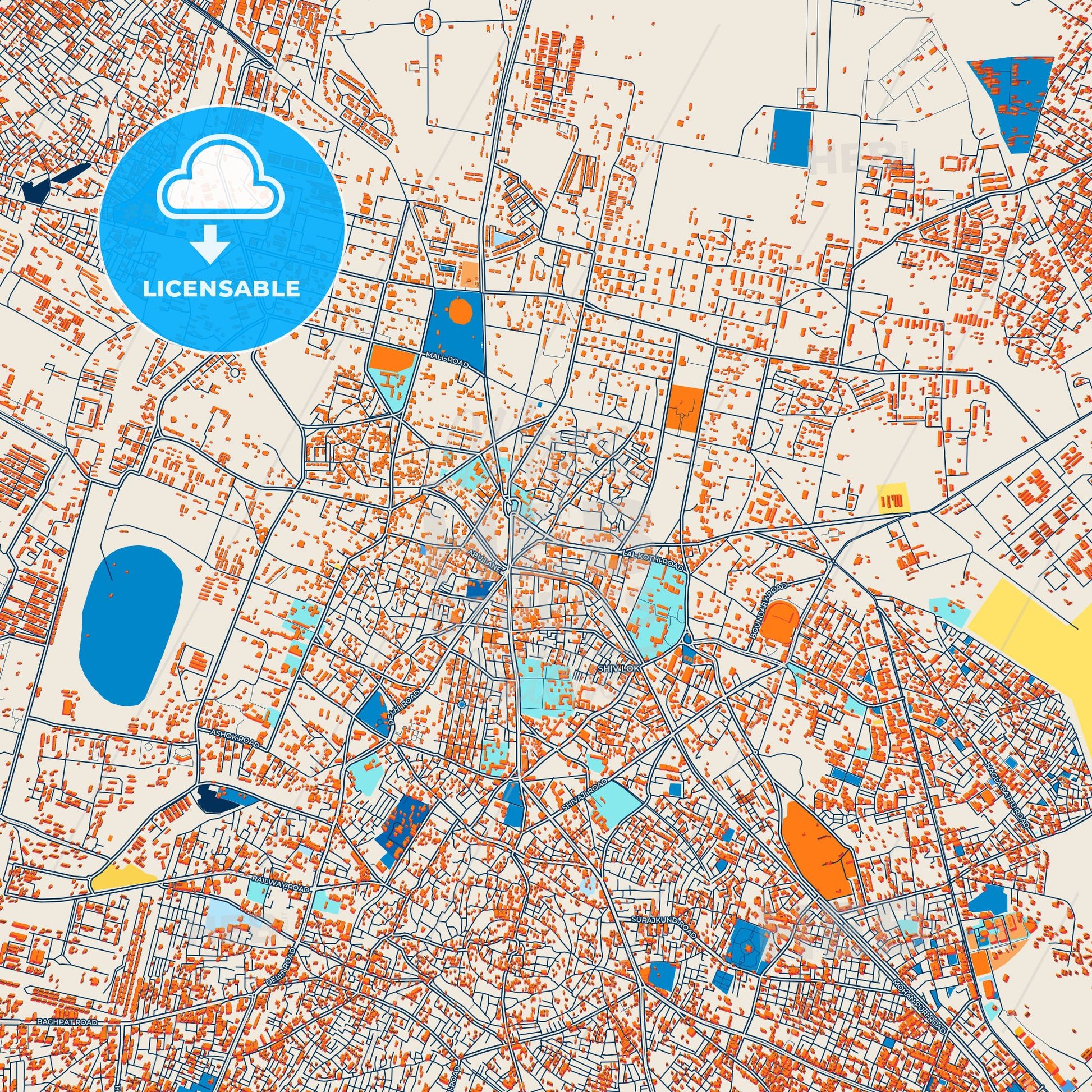 Colorful Meerut Street Map with Labels and Buildings