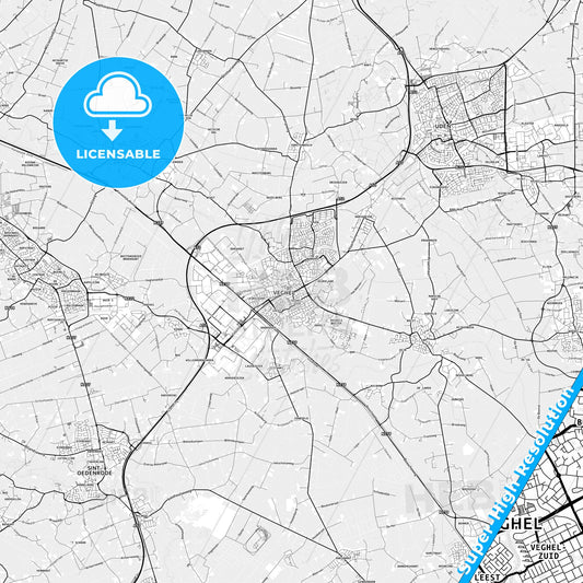 Meierijstad, Netherlands light map with streetnames, citynames and districts