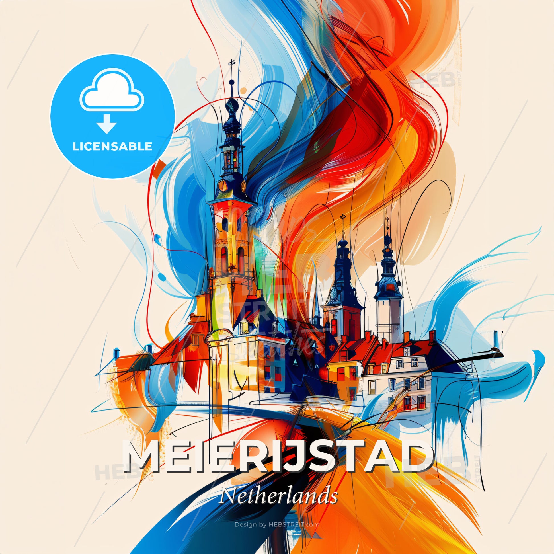 Vibrant Meierijstad, Netherlands - A Painting Of A Building With Colorful Smoke - Square format print template