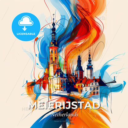 Vibrant Meierijstad, Netherlands - A Painting Of A Building With Colorful Smoke - Square format print template