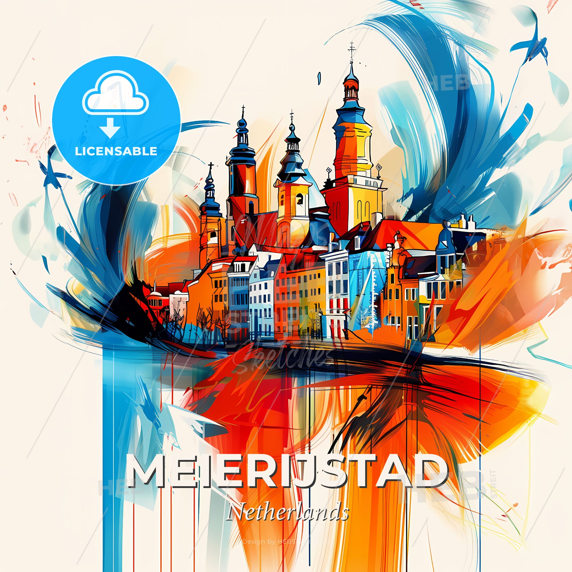 Vibrant Meierijstad, Netherlands - A Colorful Painting Of A City - Square format print template