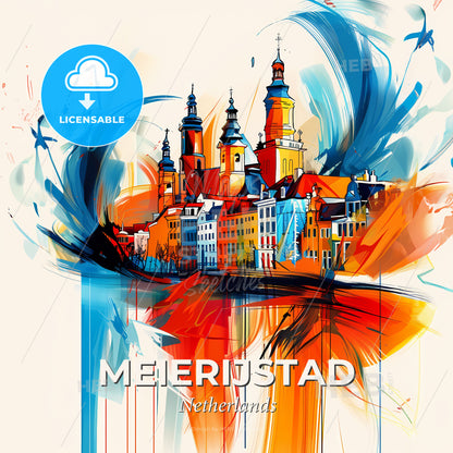 Vibrant Meierijstad, Netherlands - A Colorful Painting Of A City - Square format print template