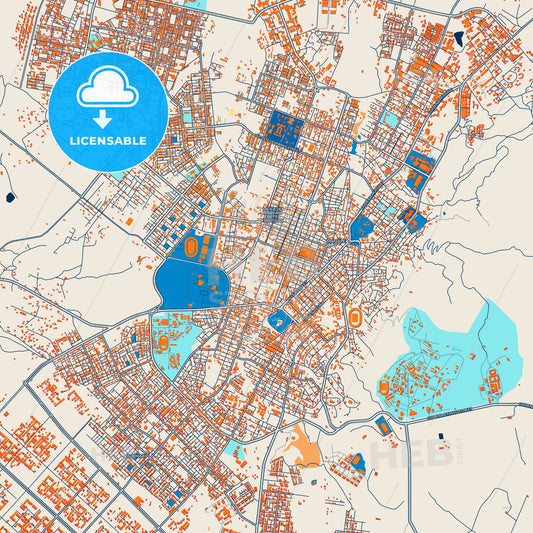 Colorful Mek´ele Street Map with Labels and Buildings