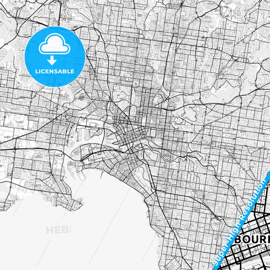 Melbourne, Australia light map with streetnames, citynames and districts