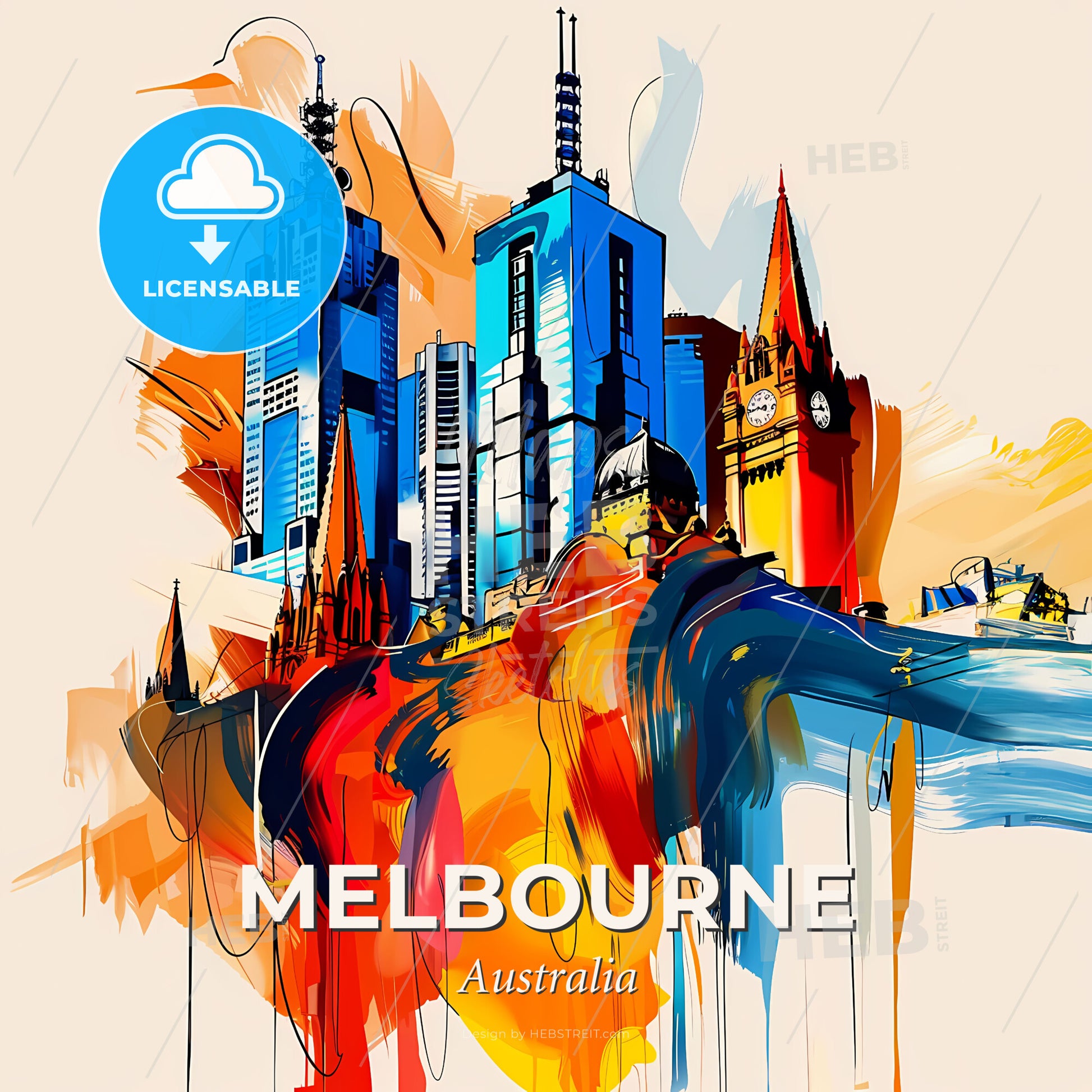 Vibrant Melbourne, Australia - A Colorful Cityscape With Towers And Spires - Square format print template