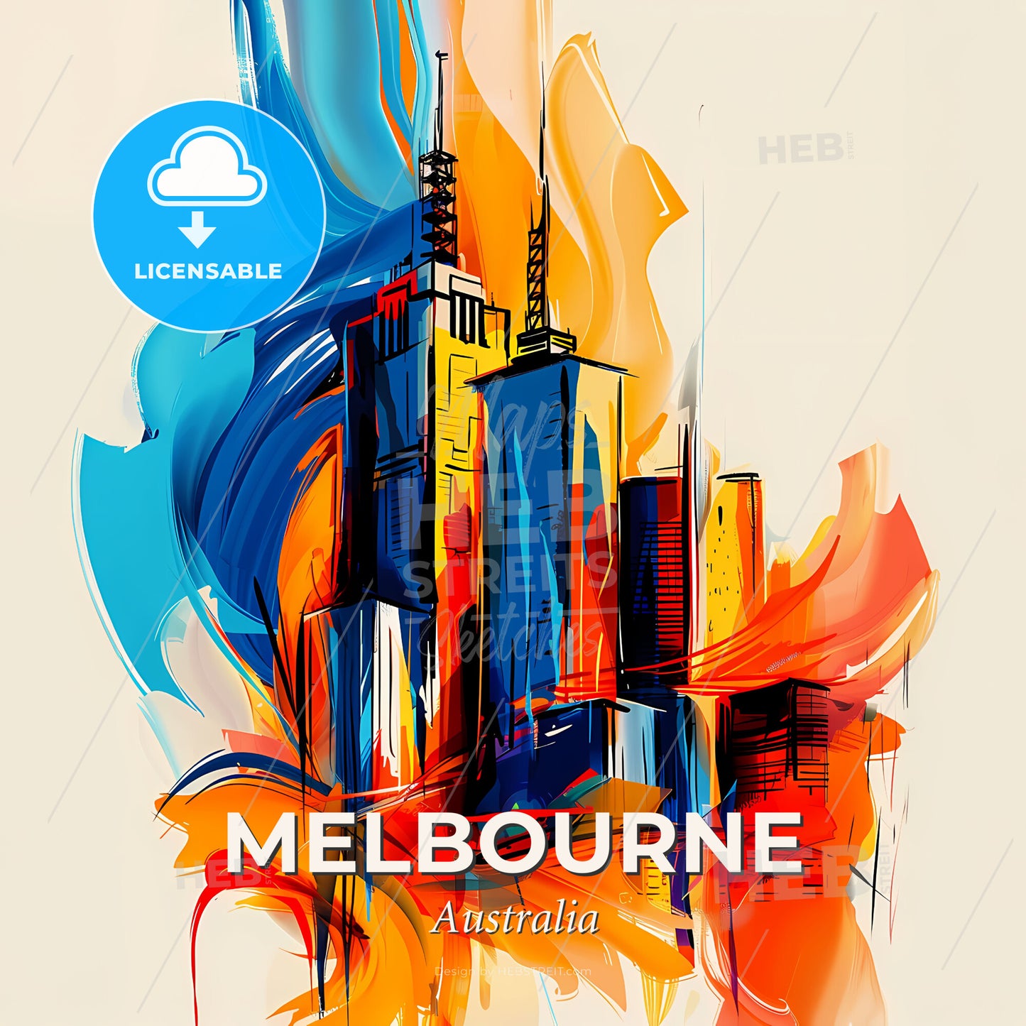 Vibrant Melbourne, Australia - A Colorful Cityscape With Towers - Square format print template