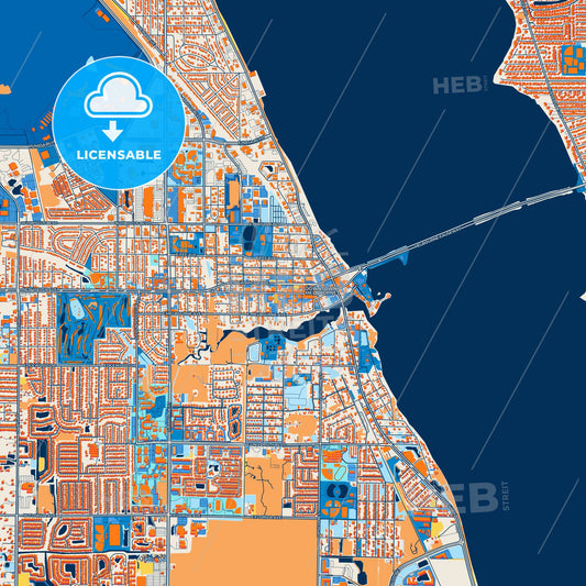 Colorful Melbourne Street Map with Labels and Buildings