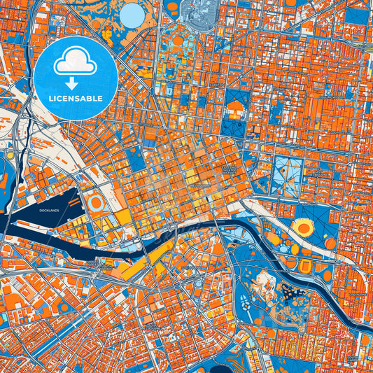 Colorful Melbourne Street Map with Labels and Buildings
