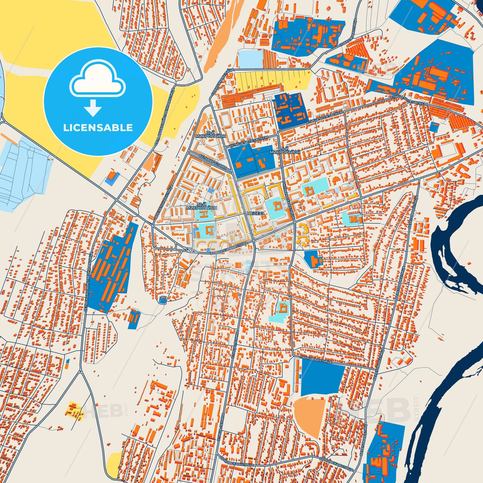 Colorful Meleuz Street Map with Labels and Buildings