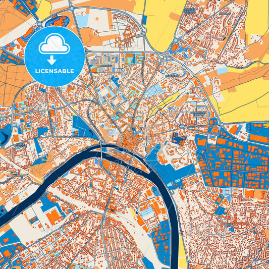 Colorful Melun Street Map with Labels and Buildings