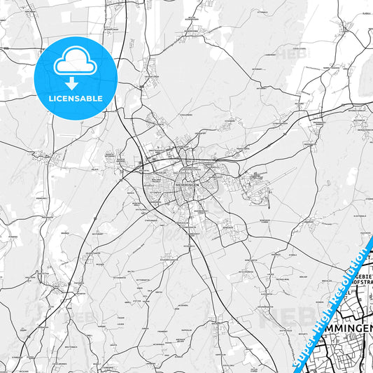 Memmingen, Germany light map with streetnames, citynames and districts
