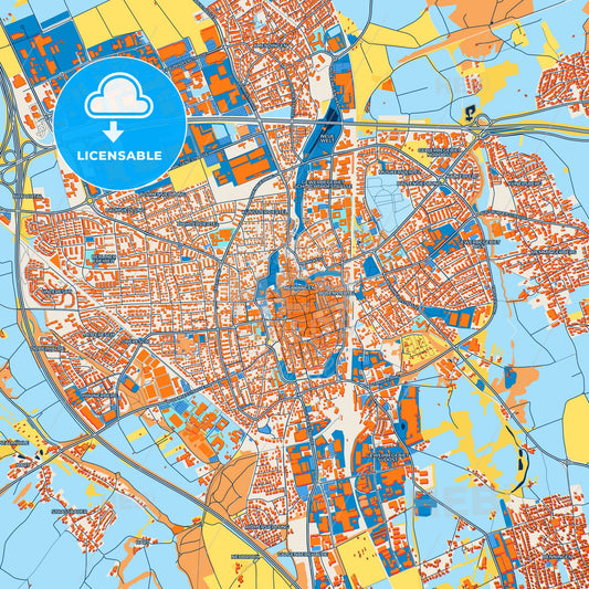 Colorful Memmingen Street Map with Labels and Buildings