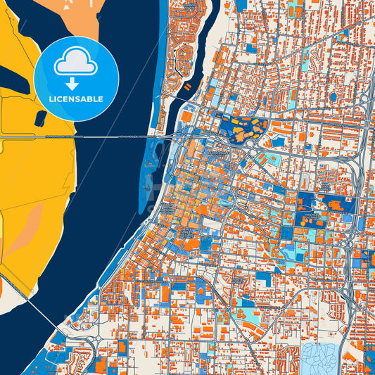 Colorful Memphis Street Map with Labels and Buildings