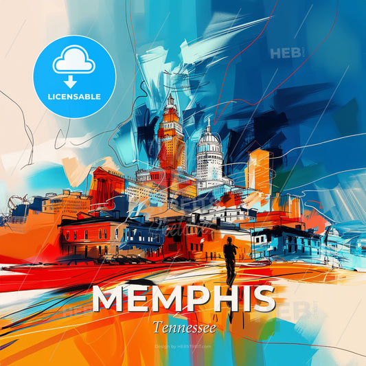 Vibrant Memphis, Tennessee - A Painting Of A City - Square format print template