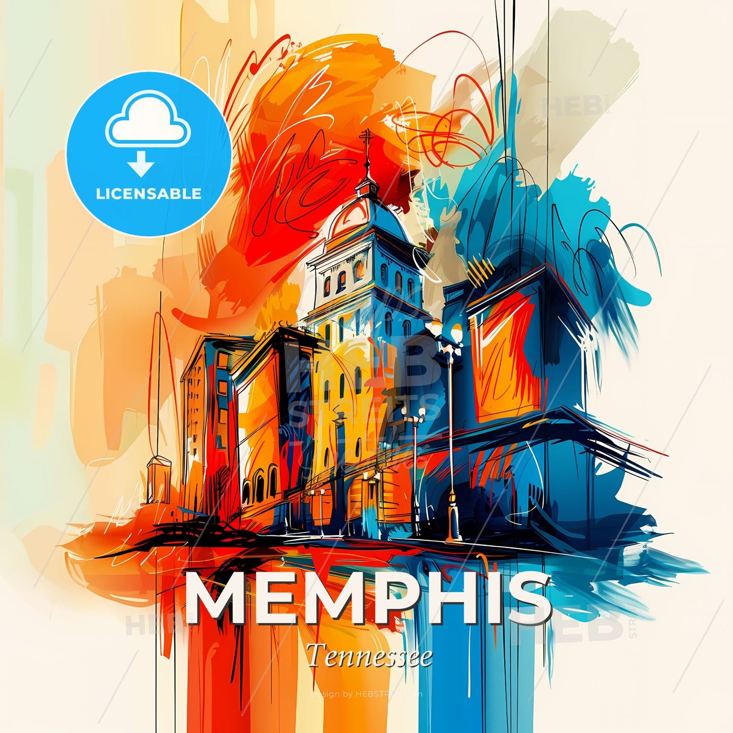 Vibrant Memphis, Tennessee - A Colorful Painting Of A Building - Square format print template