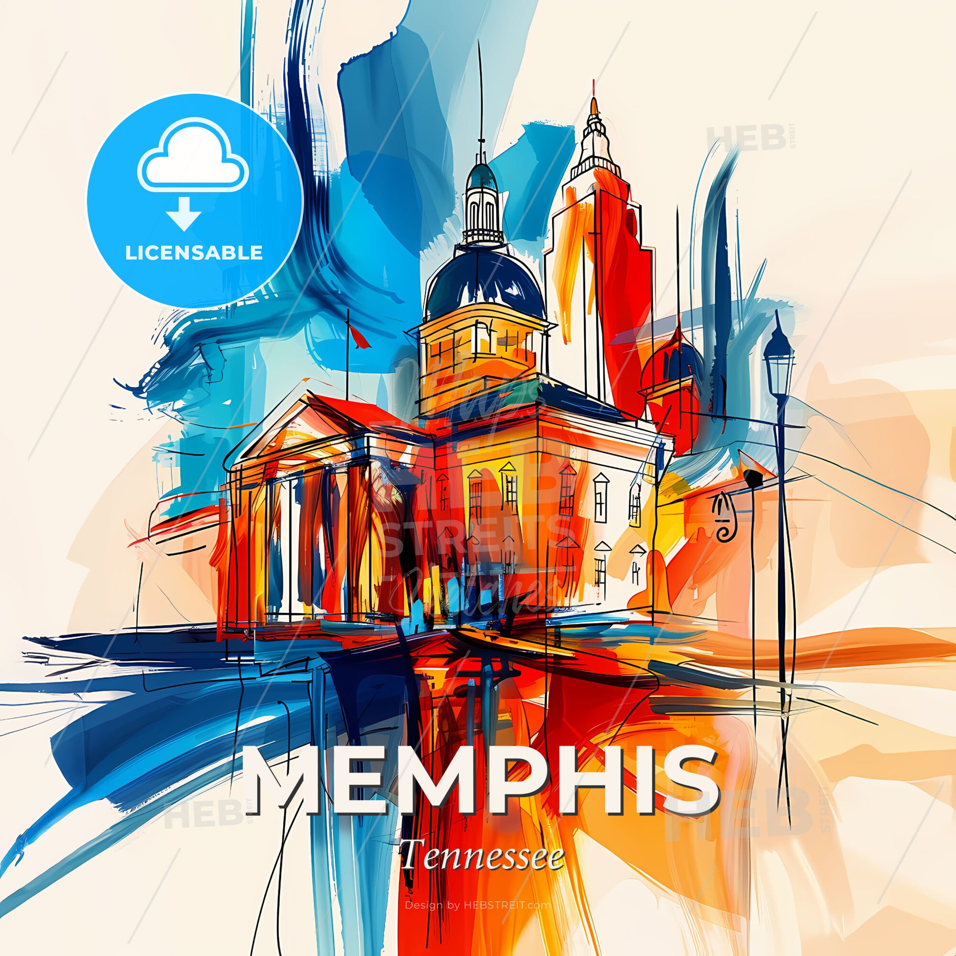 Vibrant Memphis, Tennessee - A Painting Of A Building - Square format print template