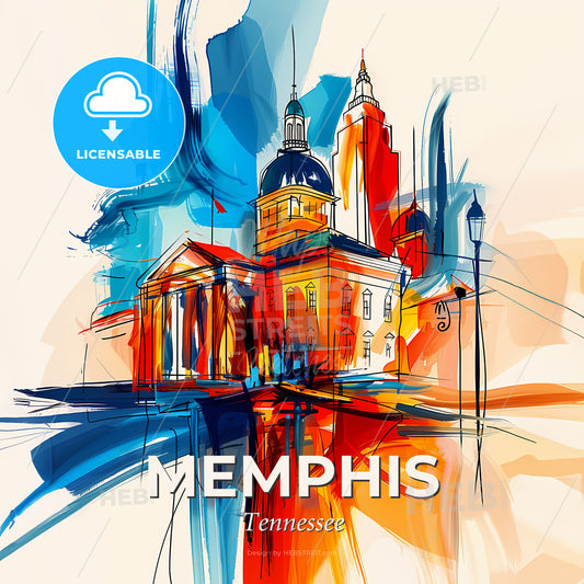 Vibrant Memphis, Tennessee - A Painting Of A Building - Square format print template