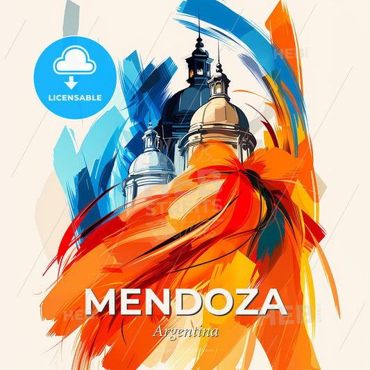 Vibrant Mendoza, Argentina - A Painting Of A Building With Colorful Brush Strokes - Square format print template