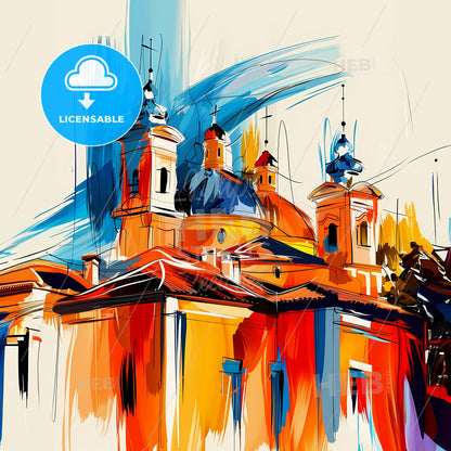 Vibrant Mendoza, Argentina - A Painting Of A Building With A Colorful Roof