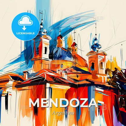 Vibrant Mendoza, Argentina - A Painting Of A Building With A Colorful Roof - Square format print template