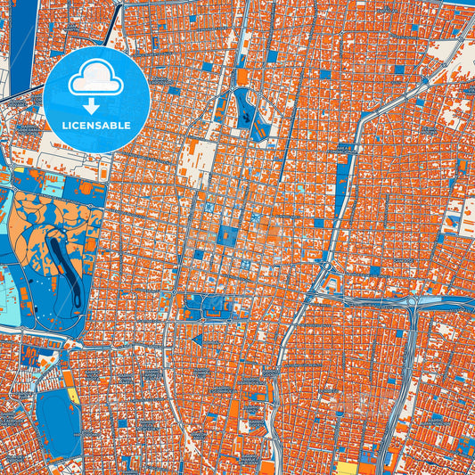 Colorful Mendoza Street Map with Labels and Buildings