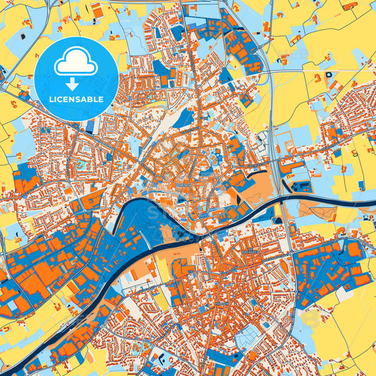 Colorful Menen Street Map with Labels and Buildings