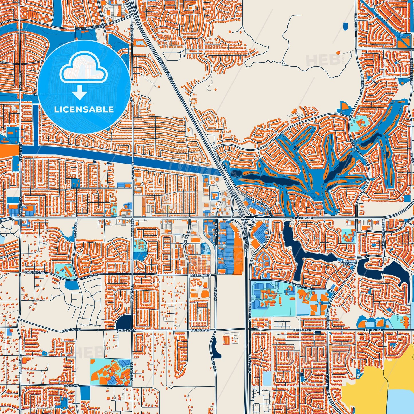 Colorful Menifee Street Map with Labels and Buildings