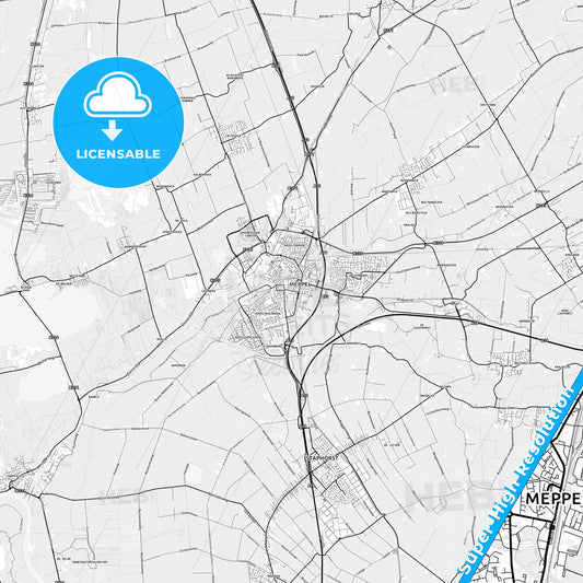 Meppel, Netherlands light map with streetnames, citynames and districts