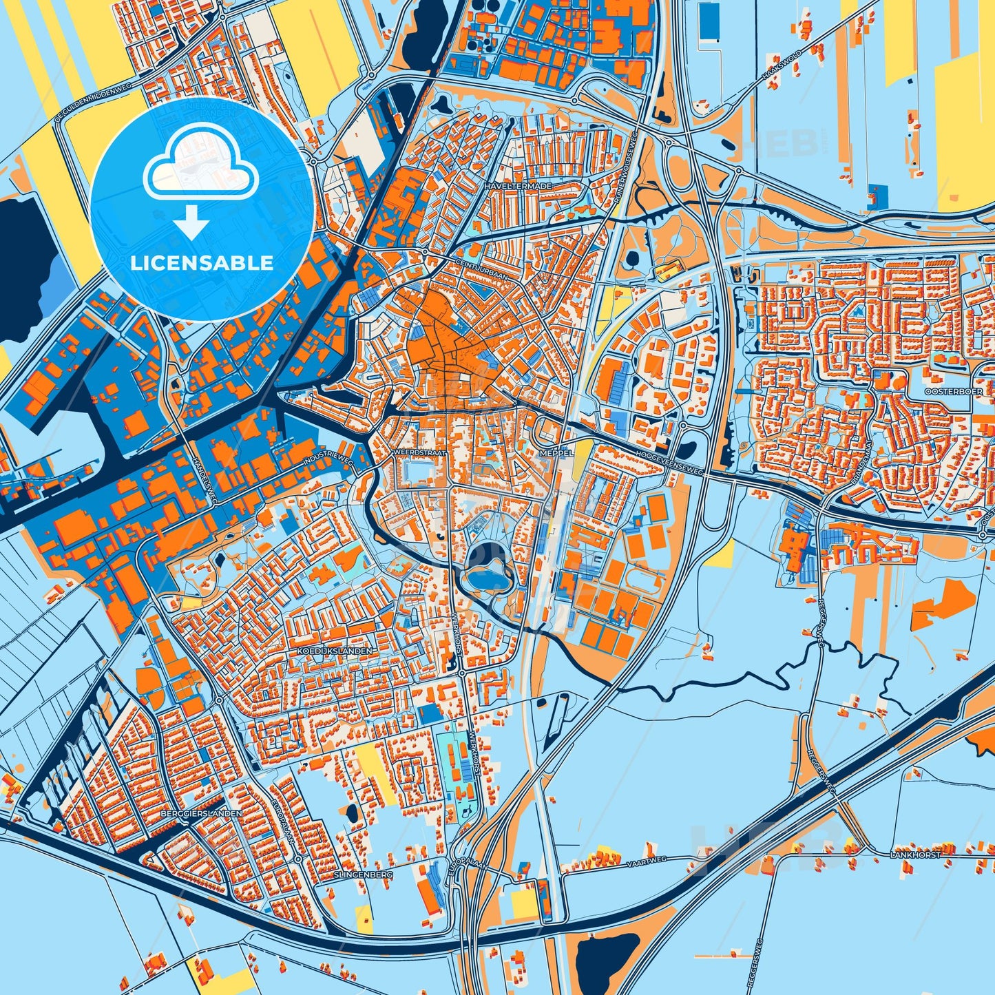 Colorful Meppel Street Map with Labels and Buildings