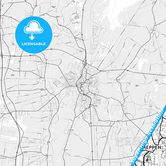 Meppen, Germany light map with streetnames, citynames and districts