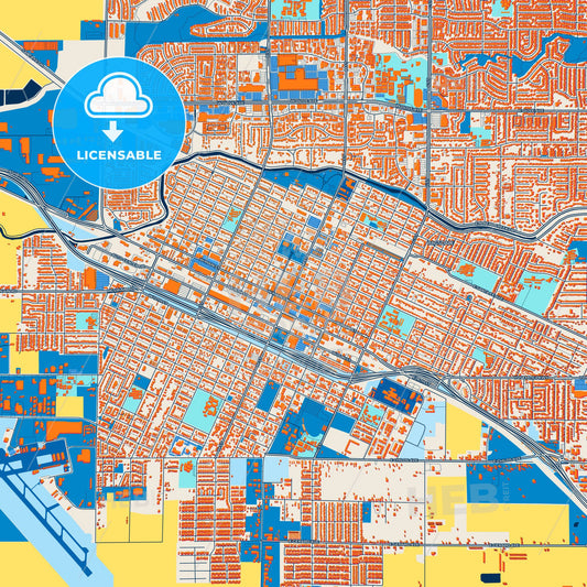 Colorful Merced Street Map with Labels and Buildings