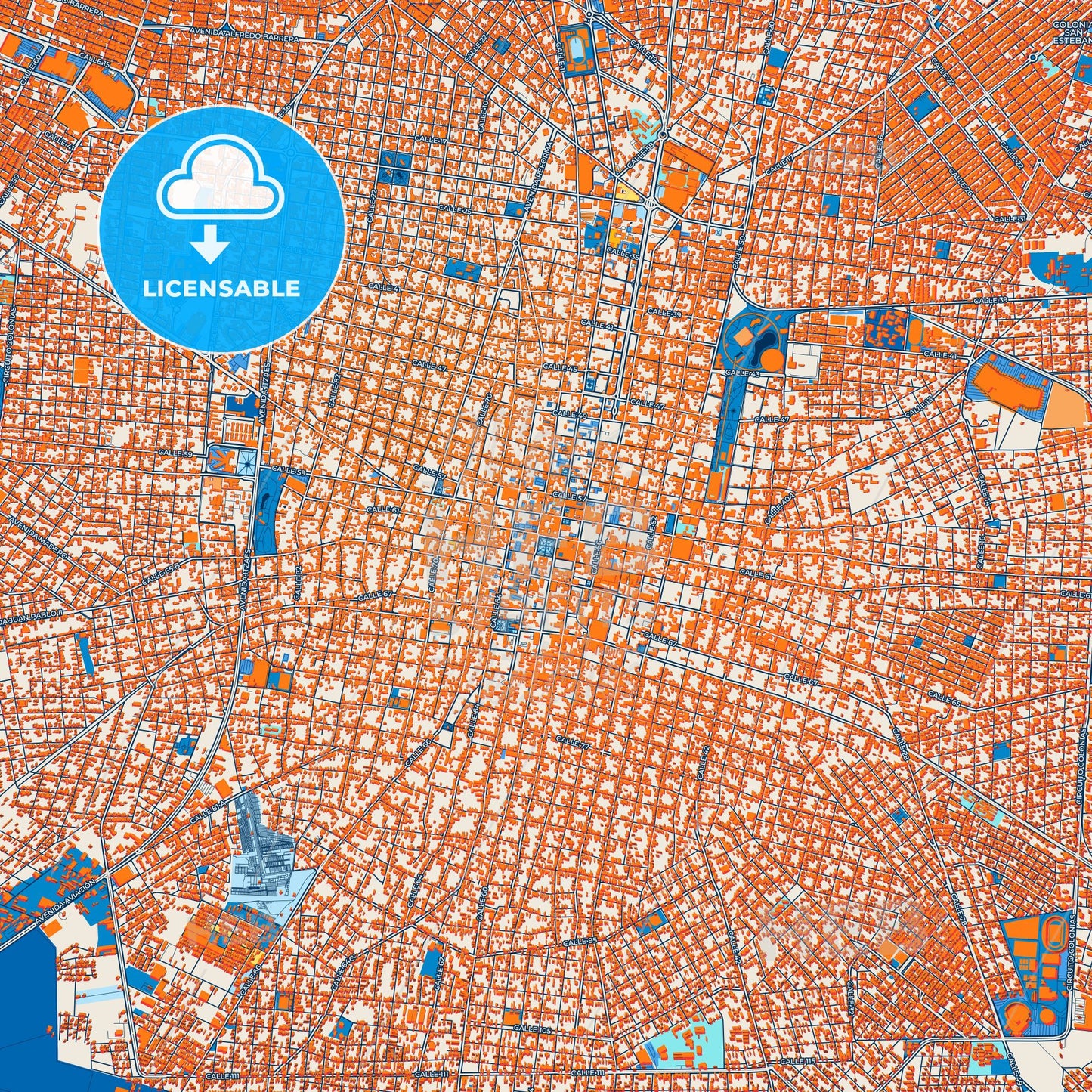 Colorful Mérida Street Map with Labels and Buildings