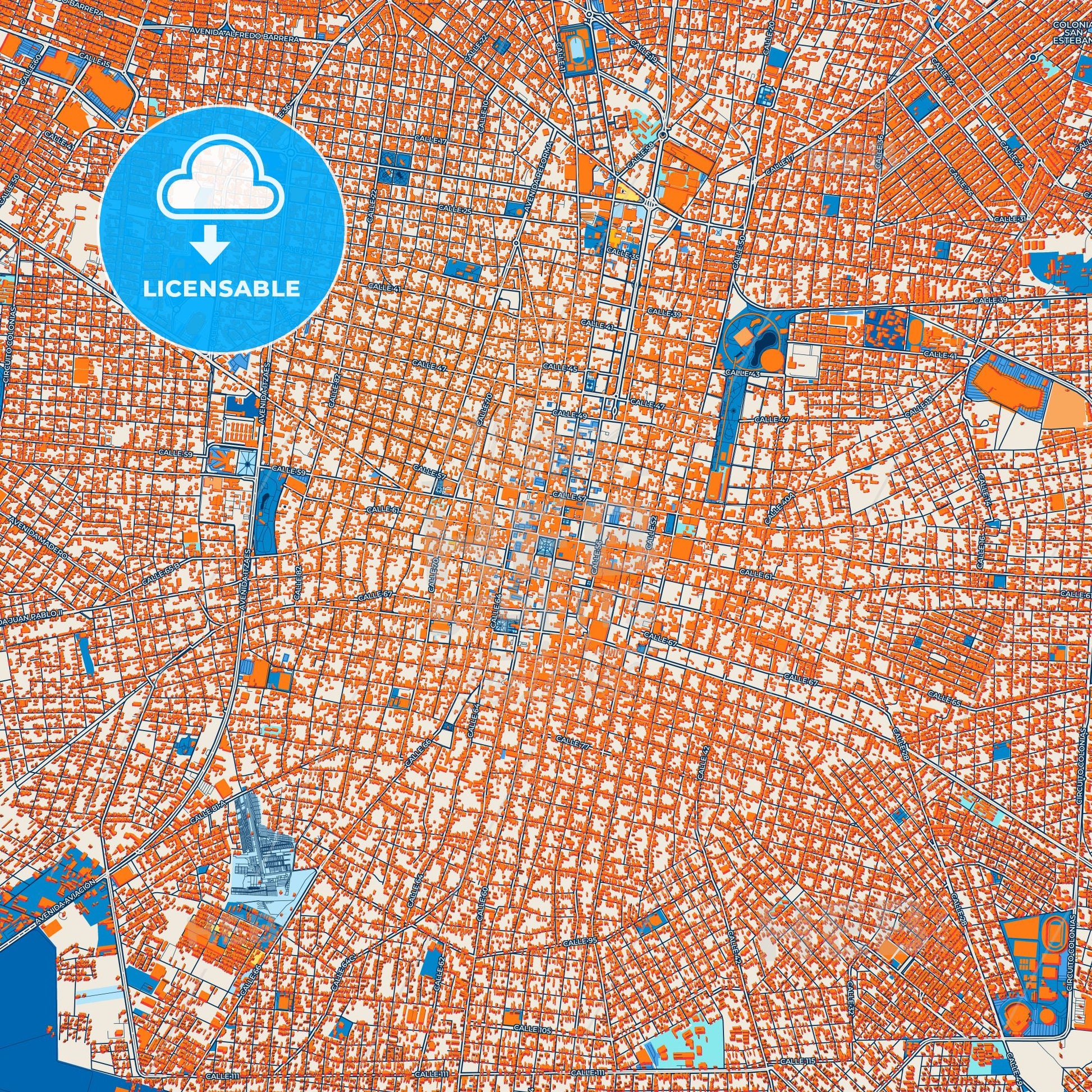Colorful Mérida Street Map with Labels and Buildings