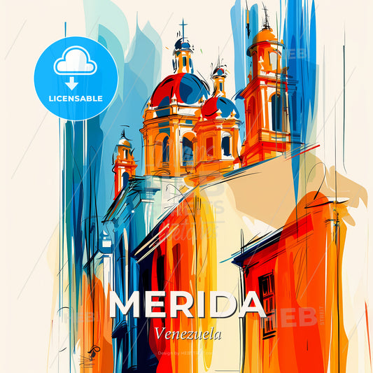 Vibrant Merida, Venezuela - A Painting Of A Building With A Dome On Top - Square format print template
